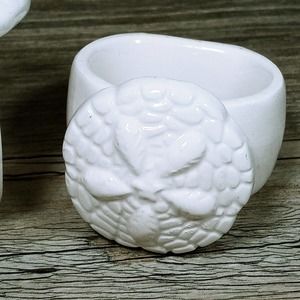 A Gift Corp Sand Dollar Ceramic Napkin Rings White Set of 3 Nautical Beach House